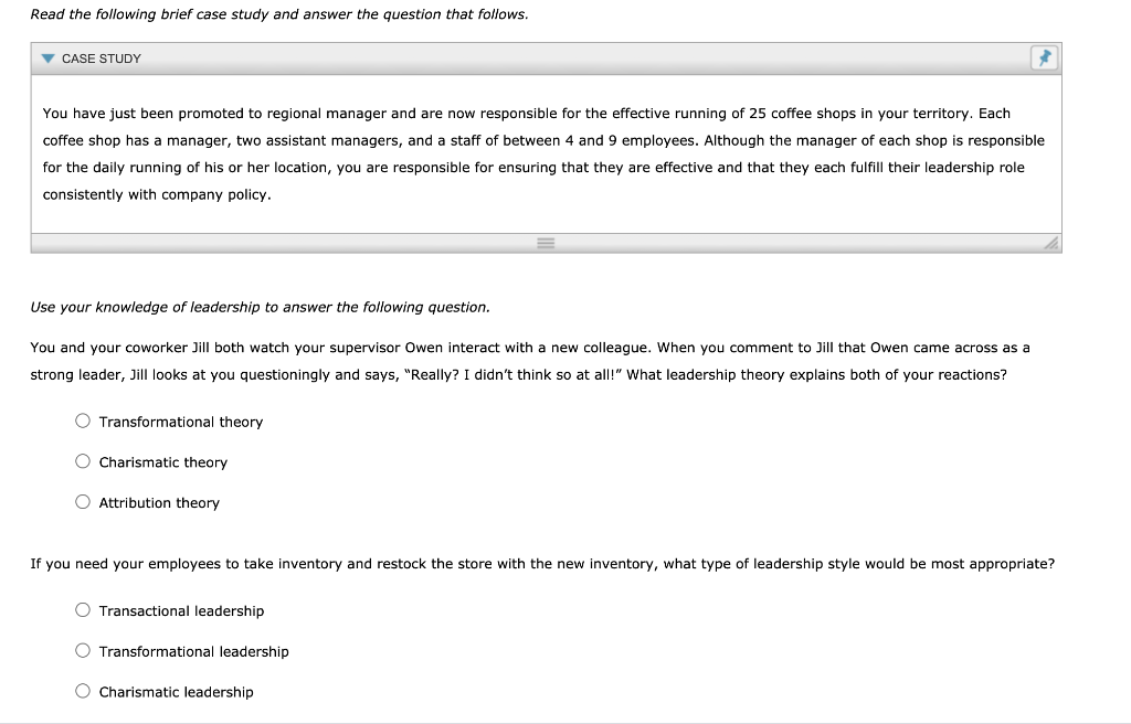 Read the following brief case study and answer