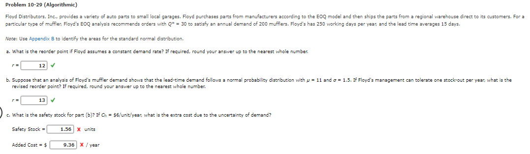 need correct answers for part C Problem 10-29