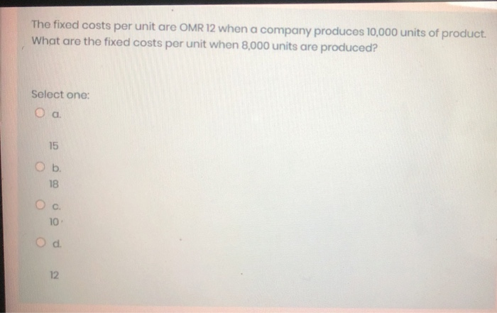 The fixed costs per unit are OMR 12 when a