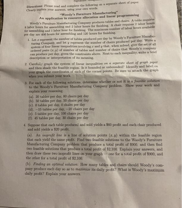 Directions: Please read and complete the