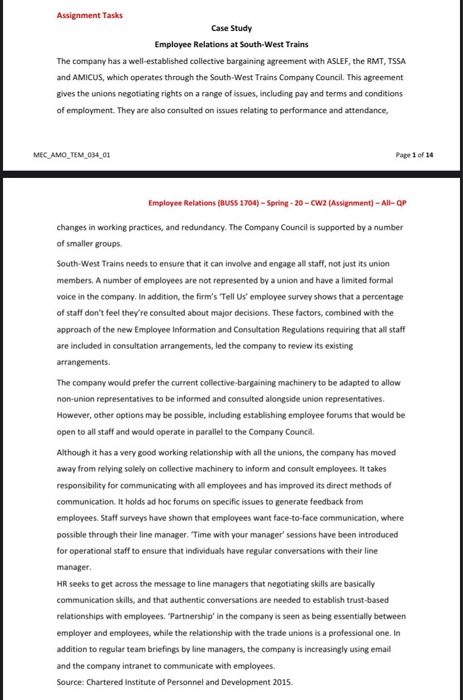 Assignment Tasks Case Study Employee Relations at