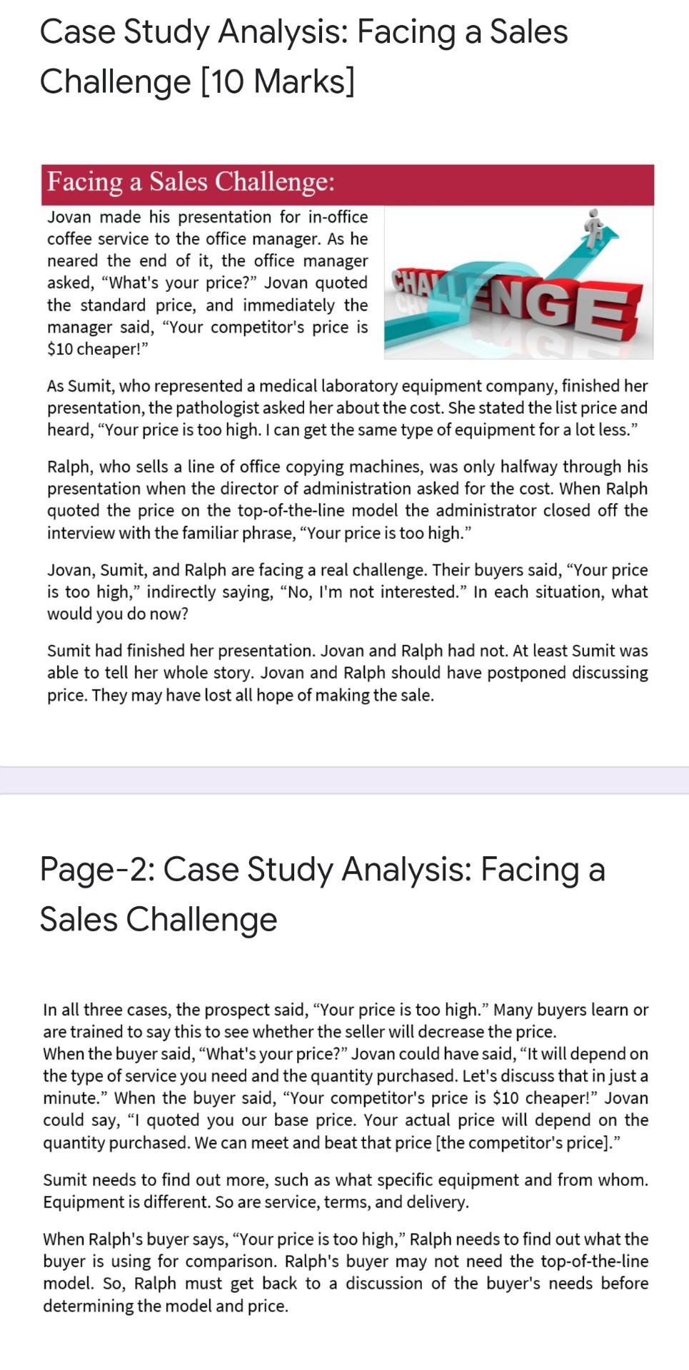 Case Study Analysis: Facing a Sales Challenge [10