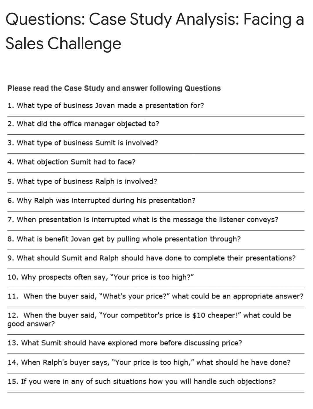 Case Study Analysis: Facing a Sales Challenge [10