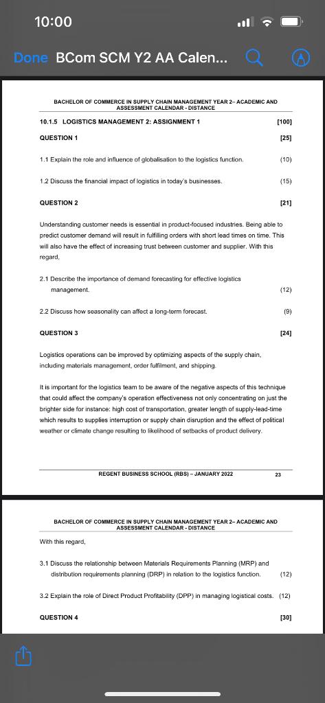BACHELOR OF COMMERCE IN SUPPLY CHAIN MANAGEMENT
