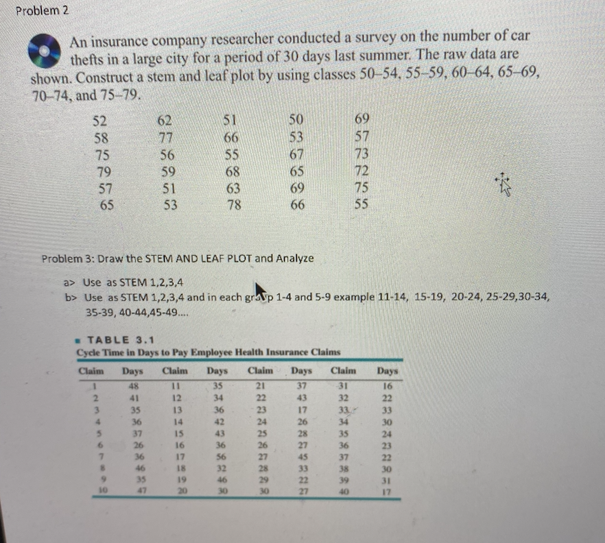 Problem 2 An insurance company researcher
