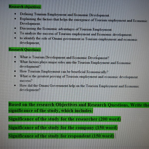 Research objectives: Defining Tourism Employment