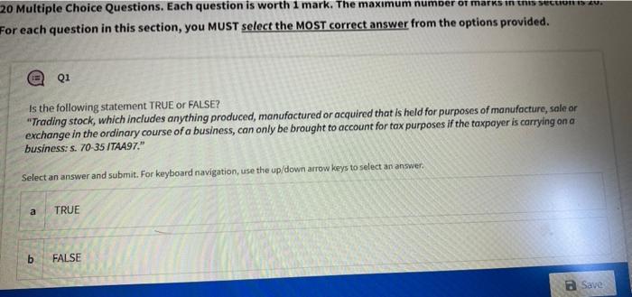 20 Multiple Choice Questions. Each question is