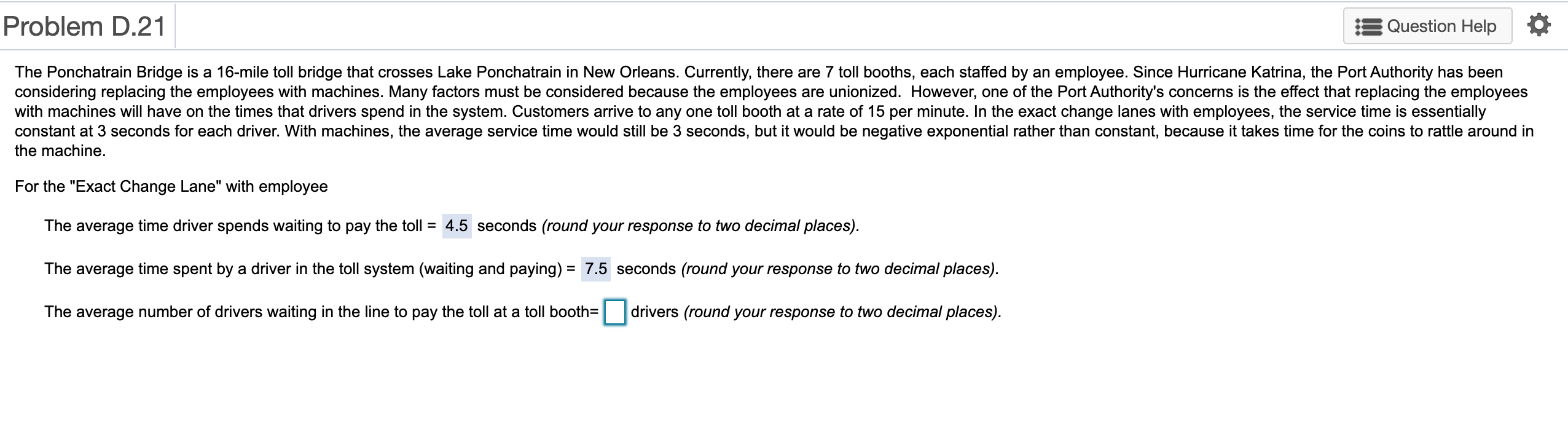 Problem D.21 Question Help The Ponchatrain Bridge