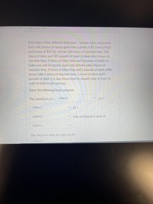 Bob makes three different silverware spoons forks