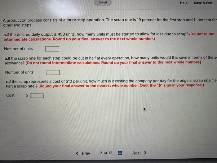 Saved Help Save & Exit A production process