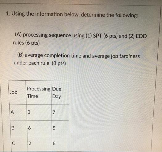 1. Using the information below, determine the