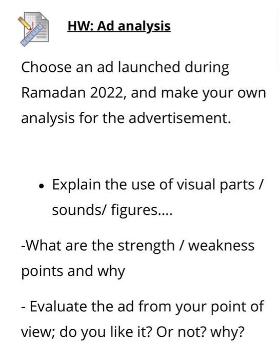 nisial HW: Ad analysis Choose an ad launched