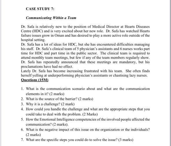 CASE STUDY 7: Communicating Within a Team Dr.