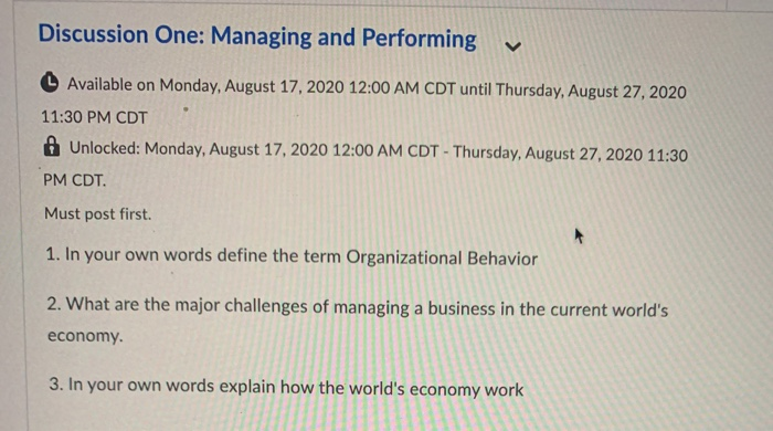 discussion! please help Discussion One: Managing