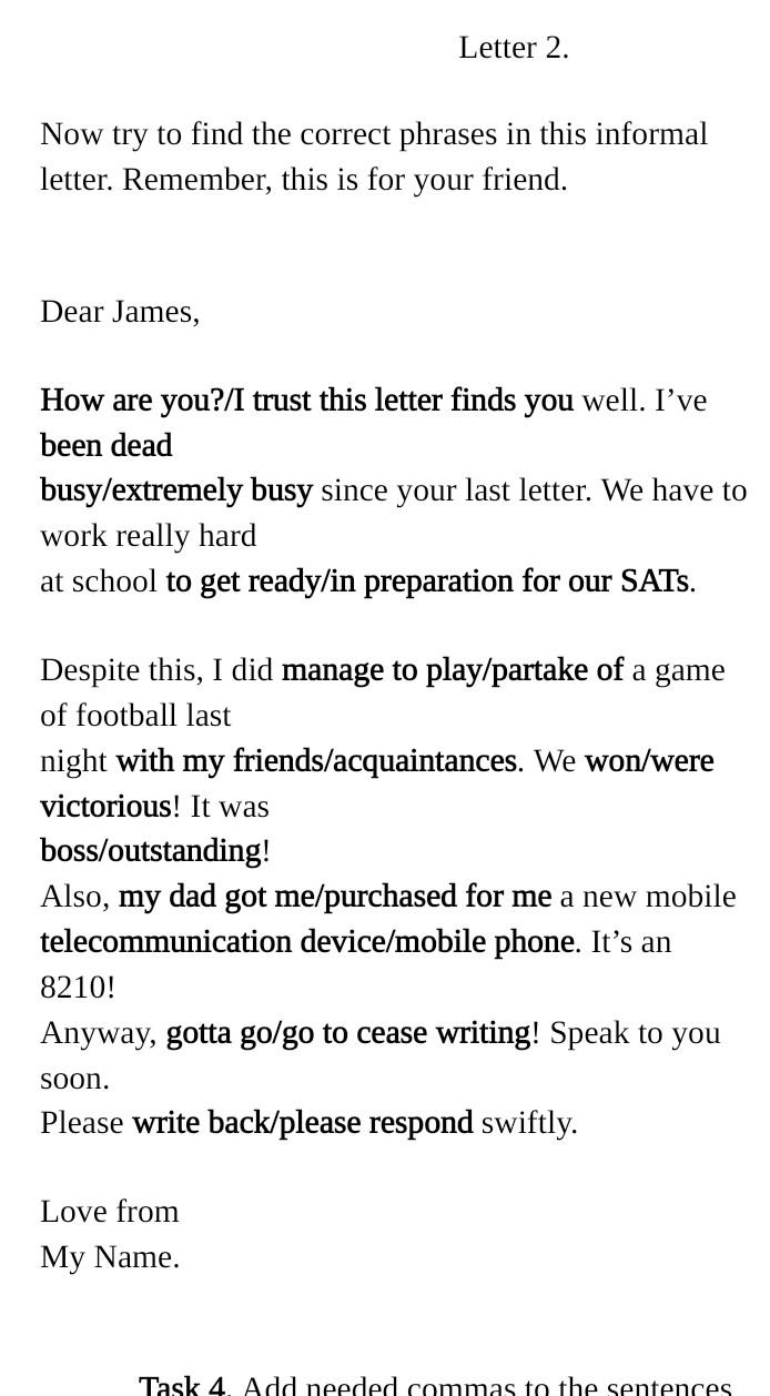 Letter 2. Now try to find the correct phrases in