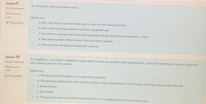 An adult who contracts with a minor Question 9
