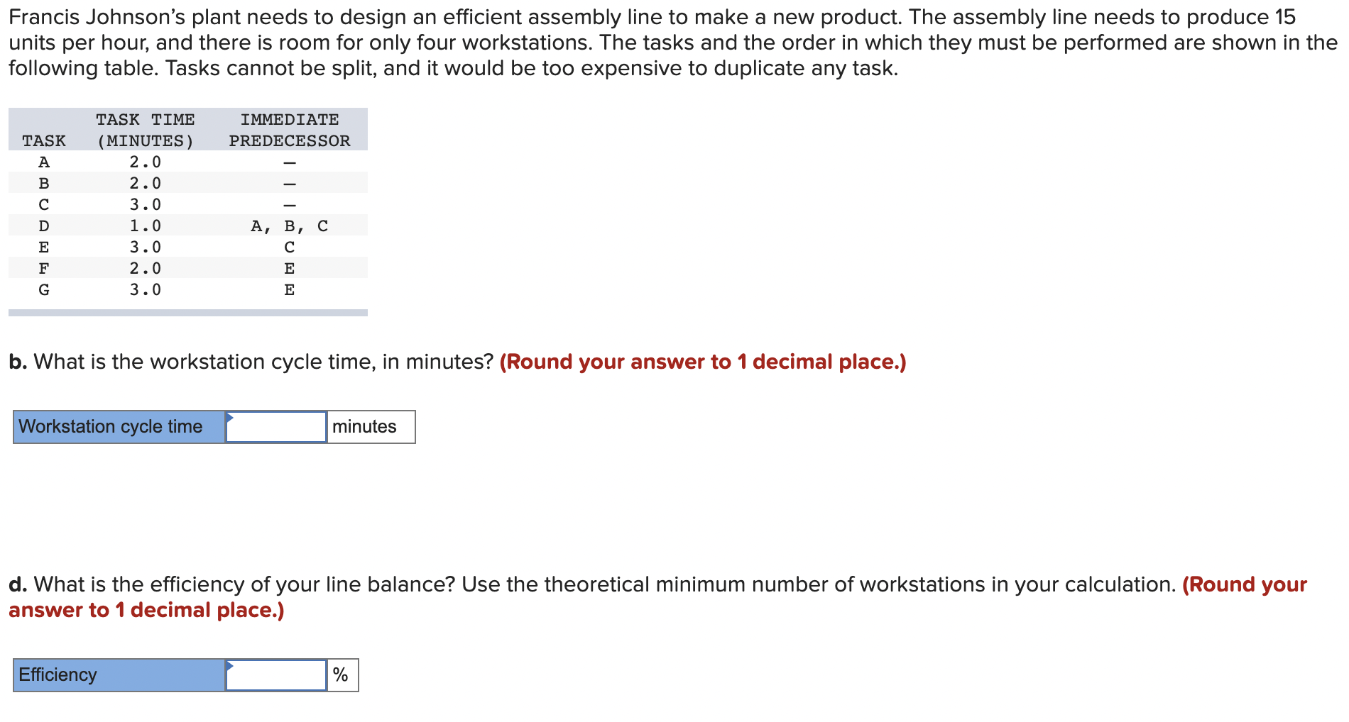Francis Johnson's plant needs to design an