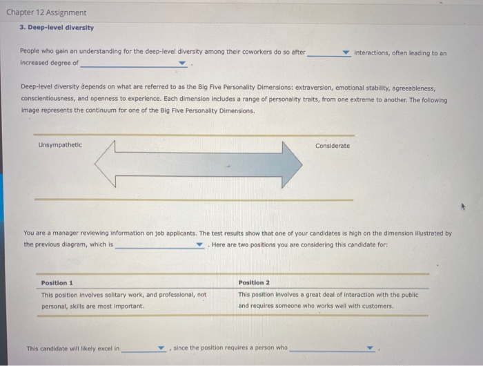 Chapter 12 Assignment 3. Deep-level diversity