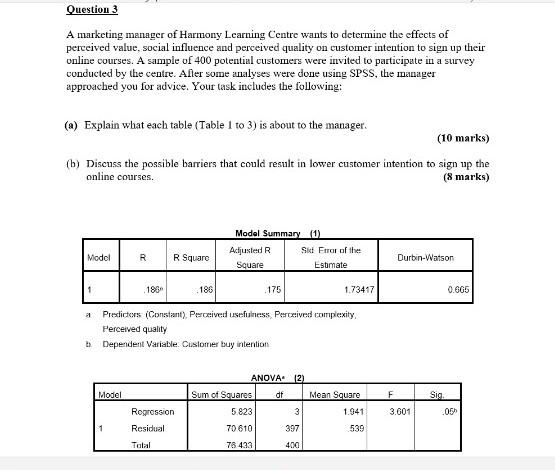 Question 3 A marketing manager of Harmony