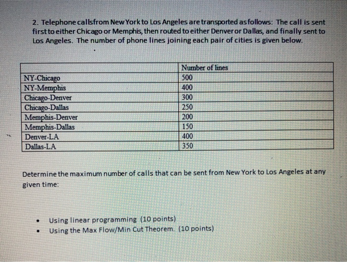2. Telephone callsfrom New York to Los Angeles