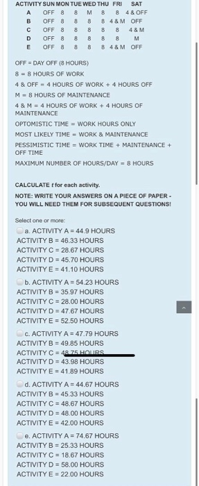 ACTIVITY SUN MON TUE WED THU FRI SAT A OFF 8 8 M