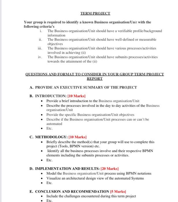 TERM PROJECT Your group is required to identify a