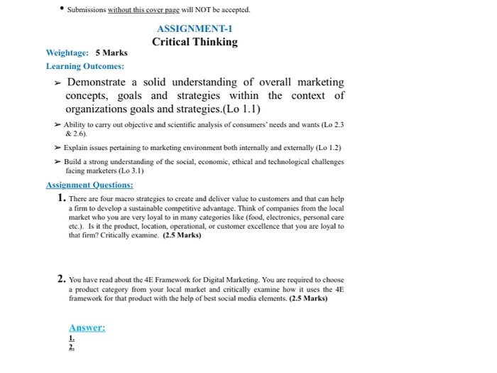 Submissions without this cover page will NOT be