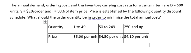 Please show work The annual demand, ordering