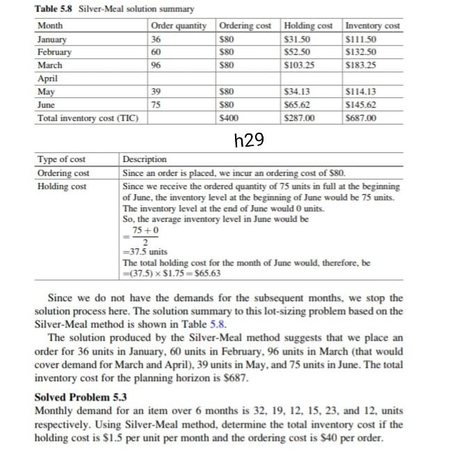 hio Table 5.8 Silver-Meal solution summary Month