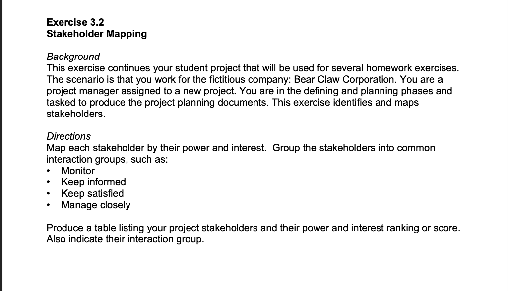 Exercise 3.2 Stakeholder Mapping Background This