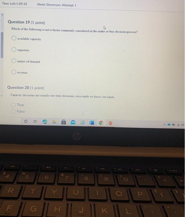 Time Left:1:09:32 Alexis Steversor: Attempt 1