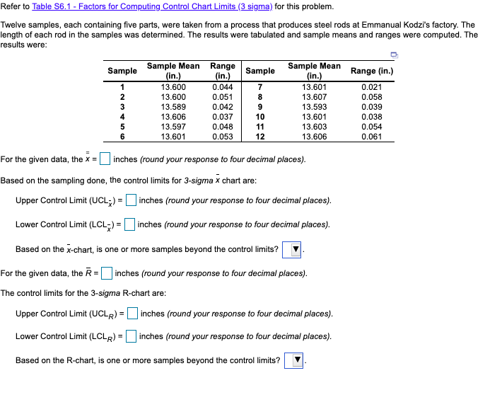 Refer to Table 36.1 - Factors for Computing