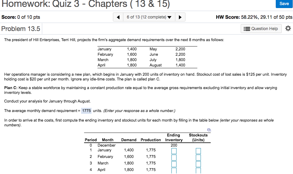 Homework: Quiz 3 - Chapters ( 13 & 15) Save