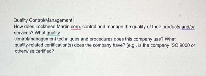 Quality Control/Management: How does Lockheed