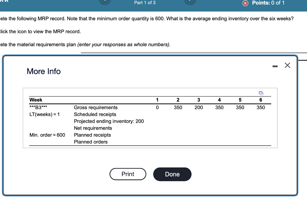 Complete the following MRP record. Note that the
