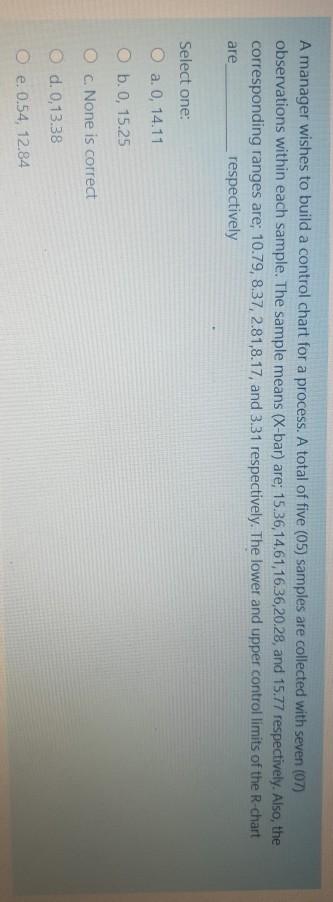 A manager wishes to build a control chart for a