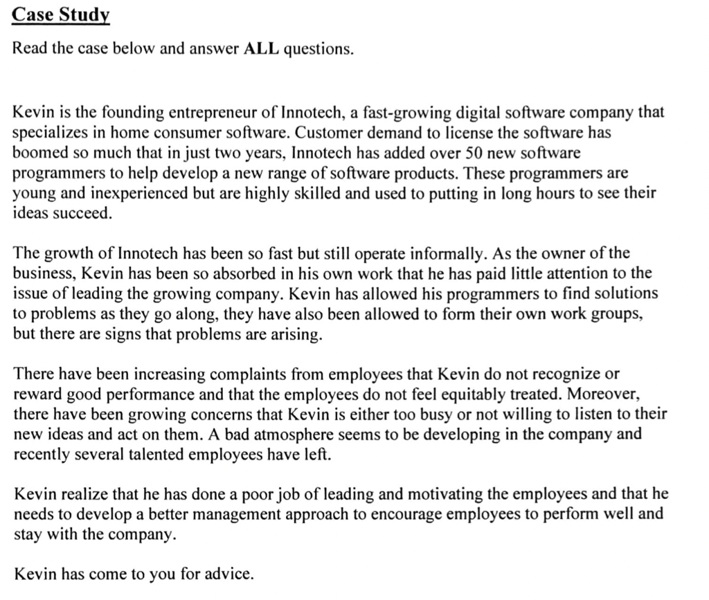 Case Study Read the case below and answer ALL