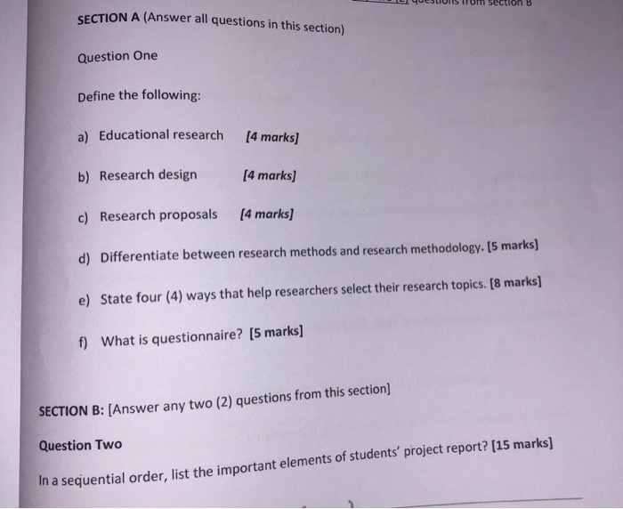 section B SECTION A (Answer all questions in this