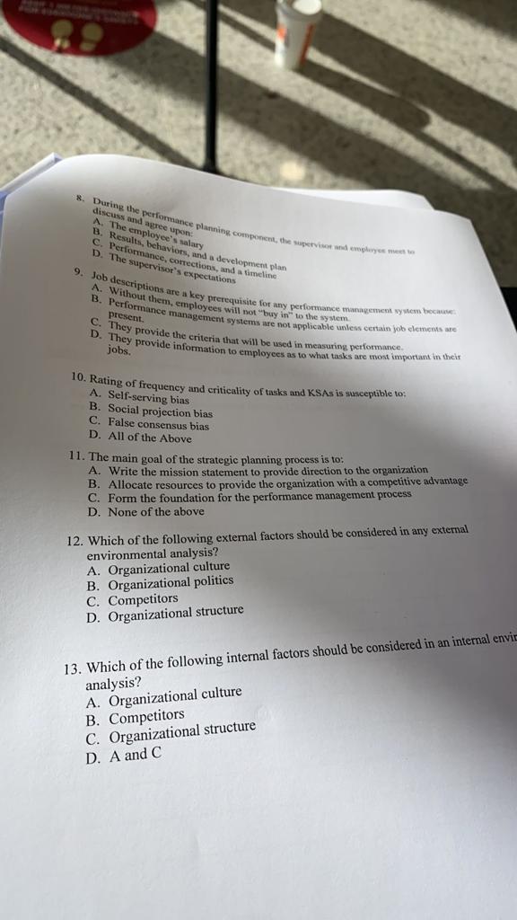 8. During the performance planning component, the