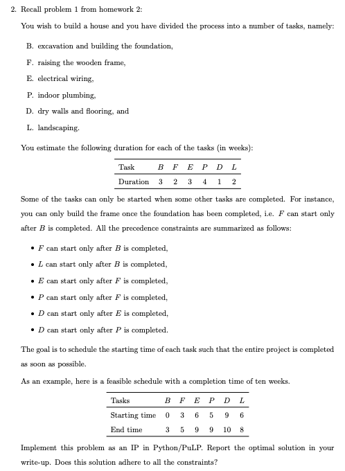 2. Recall problem 1 from homework 2: You wish to