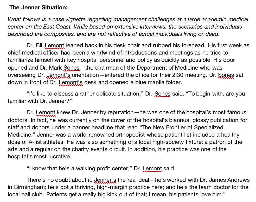 What should Dr. Lemont do? The Jenner Situation: