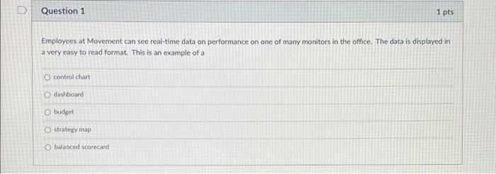 give me correct answers only D Question 1 1 pts