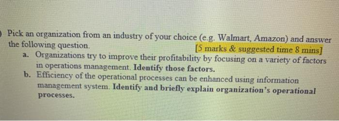 Pick an organization from an industry of your