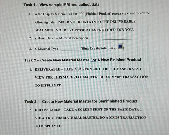Task 1 - View sample MM and collect data 1. In