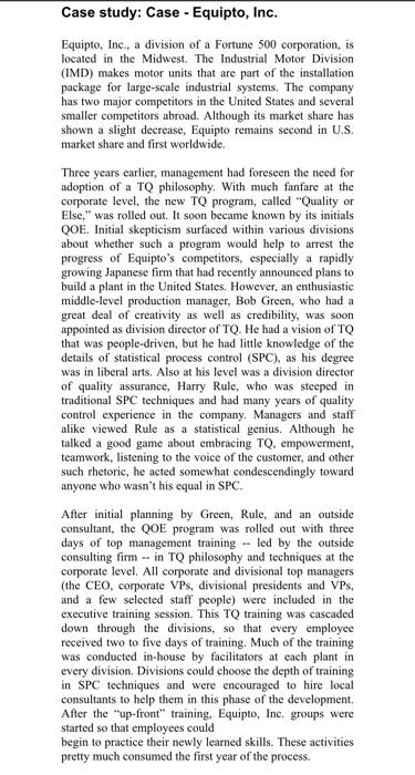 Case study: Case - Equipto, Inc. Equipto, Inc., a