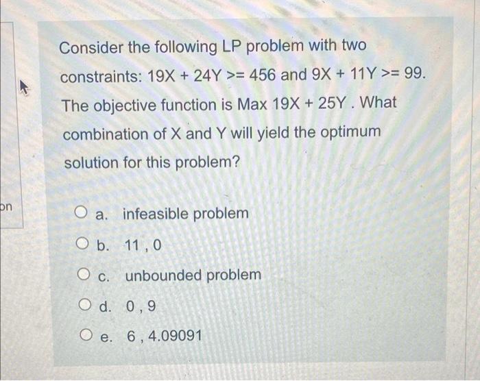 Consider the following LP problem with two