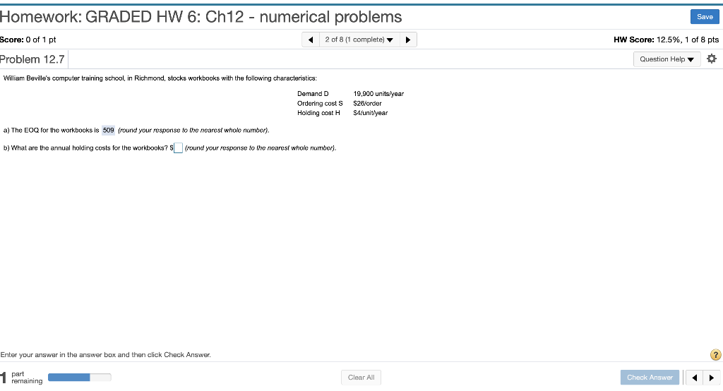 Homework: GRADED HW 6: Ch12 - numerical problems