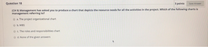 Question 18 3 points Save Answer (CH 9)