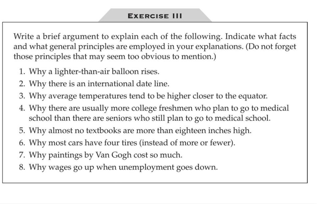 EXERCISE INI Write a brief argument to explain