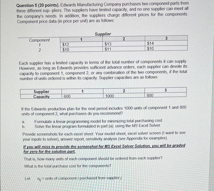 Question 5 (20 points). Edwards Manufacturing